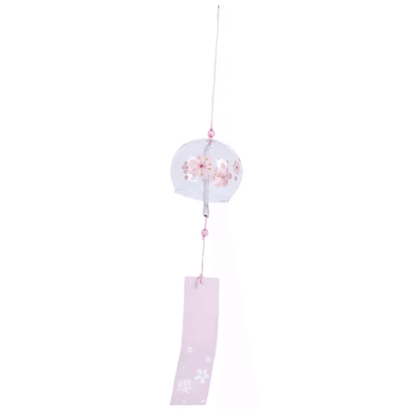 Japanese Sakura Wind Chime Glass Furin Bell Cherry Blossom Hanging Decor for Home Garden Balcony