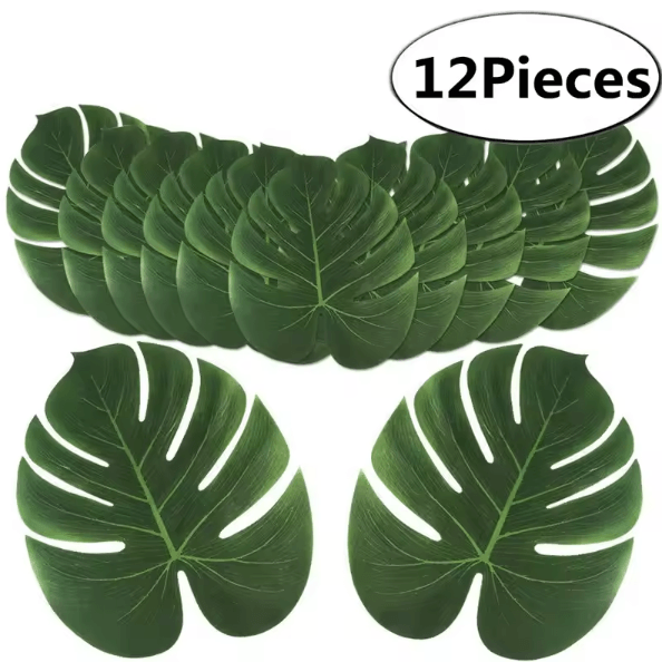12PCS Artificial Tropical Palm Leaves – Hawaiian Luau Party & Home Decor Set