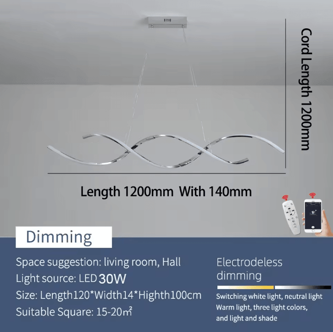 LumiLine Modern LED Linear Chandelier Long Pendant Light for Dining Room & Kitchen Decor
