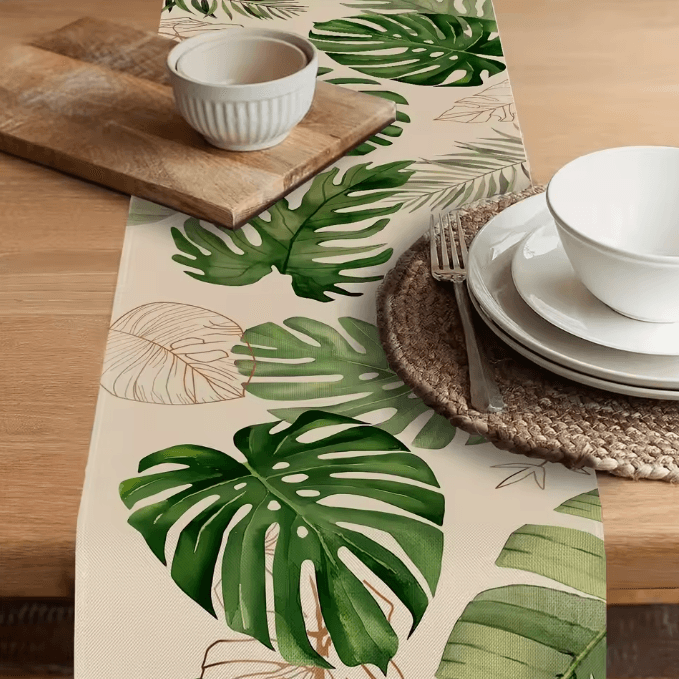 VIKAMA Tropical Palm Leaf Table Runner Linen Durable Dining & Kitchen Decor