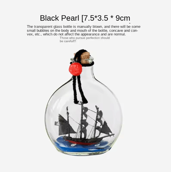 OceanMyst Black Pearl Ship in Bottle Nautical Pirate Decor Glass Ornament