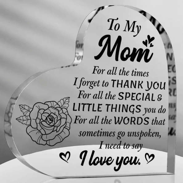 LoveMom Acrylic I Love You Mom Gift Plaque Birthday & Mothers Day Decor