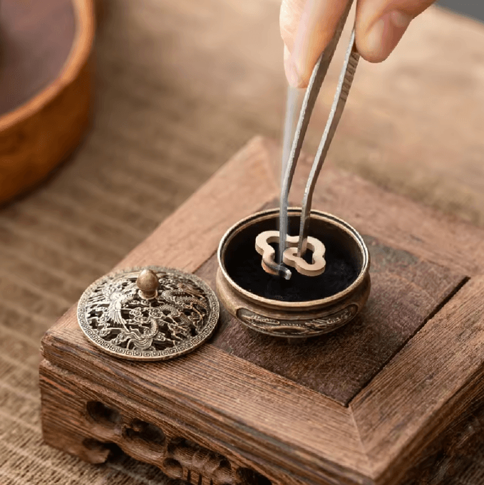 ZenRelic Antique Brass Dragon Phoenix Incense Burner Mini Ta