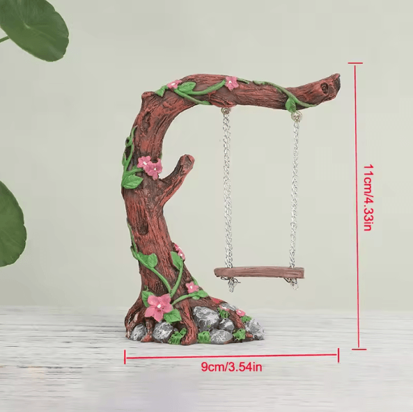 Miniature Fairy Garden Swing Set – Whimsical Flower Tree & Figurine Decor for Micro Landscapes