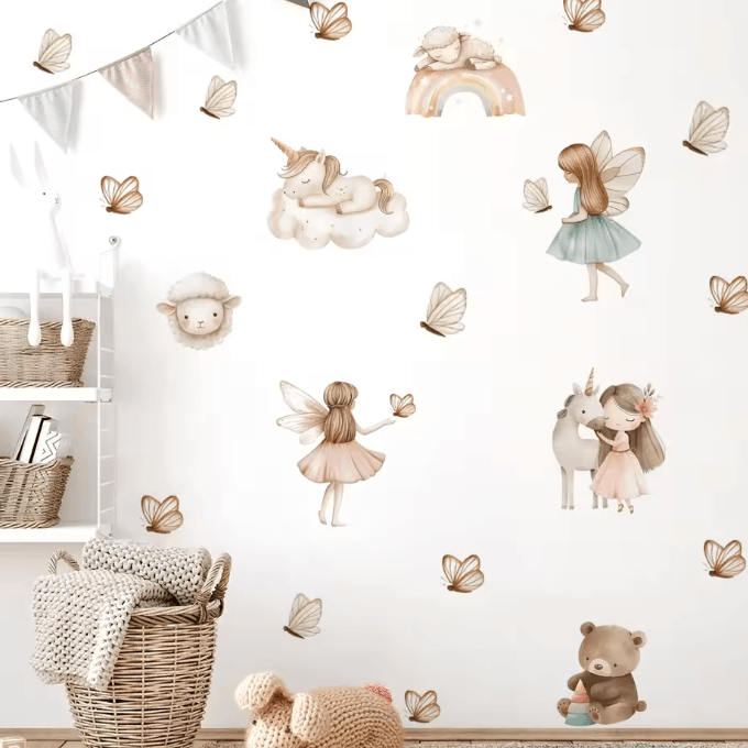 Watercolor Unicorn Rainbow Wall Stickers for Kids Bedroom Nursery and Playroom Decor