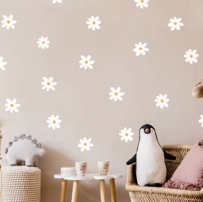 Boho Daisy Watercolor Wall Stickers for Nursery Girls Bedroom and Kids Room Decor