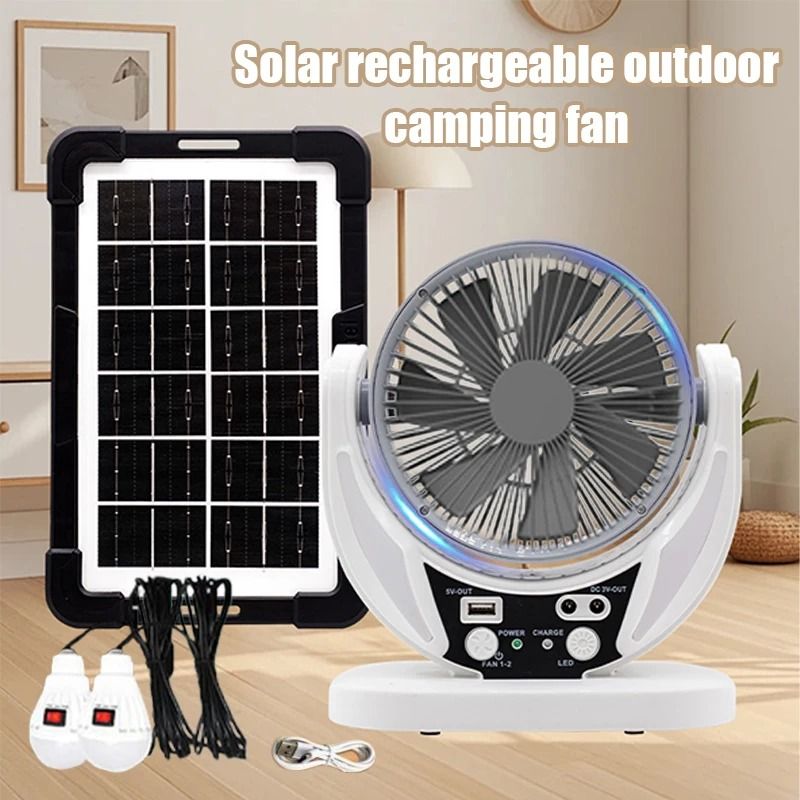 Solar Powered Camping Fan With LED Emergency Light