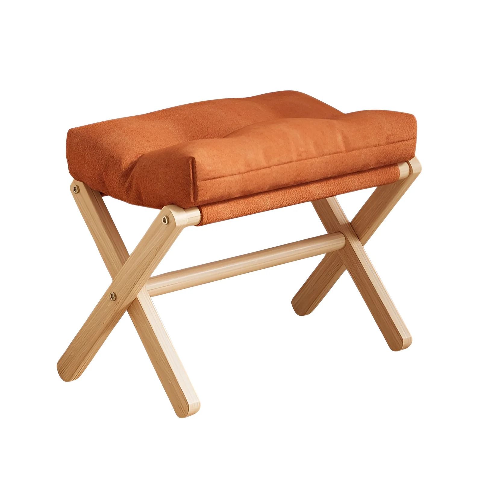 Solid Wood Folding Foot Stool Padded Ottoman Shoe Changing Bench