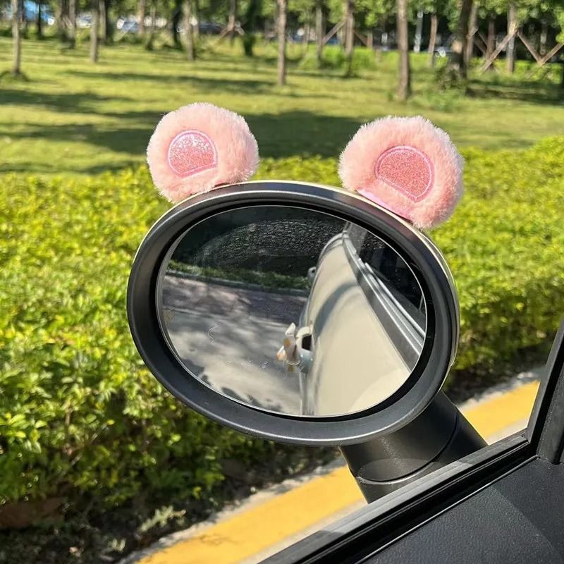 Plush Bunny Ear Car Mirror Decoration Set Soft Rearview Mirror Accessories 1 Pair