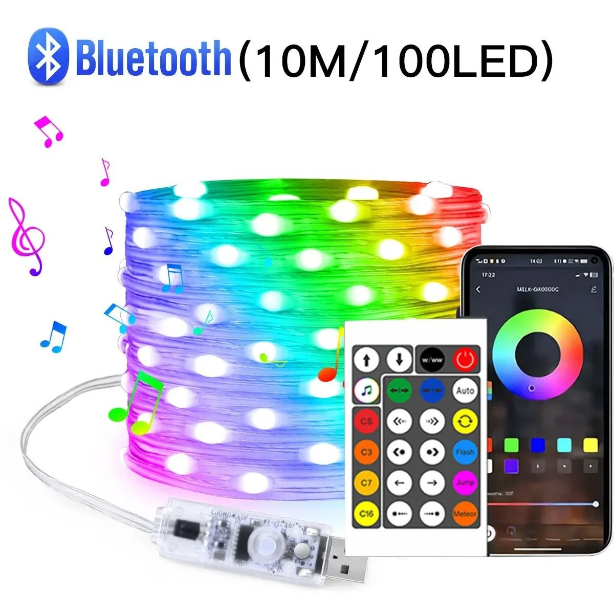 Smart Bluetooth RGB LED Fairy String Lights USB Music Sync Party Decor