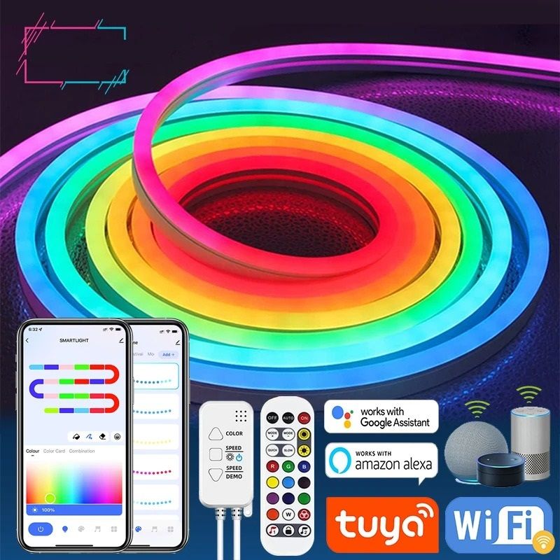 TUYA RGBIC Neon LED Strip Lights with Music Sync Smart App Controlled Room Lighting