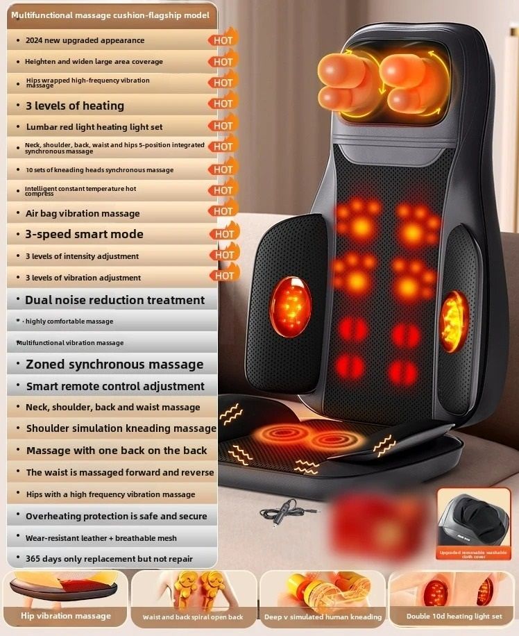 Full Body Massage Seat Cushion with Thermal Heat, Kneading, and Vibration for Chair