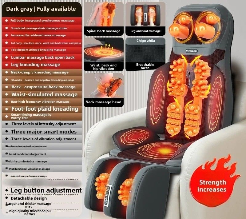 5 in 1 Folding Chair Type Full Body Massager Pad with Neck Rolling, Lumbar Traction, and Heat