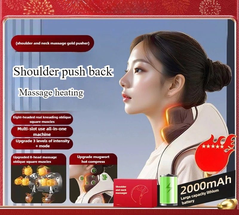 8-Head Wireless Neck, Shoulder, and Back Massager Shawl with Shiatsu Kneading and Thermal Heat