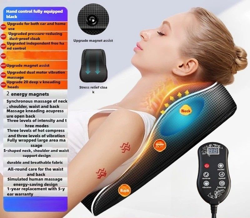 Electric Cervical Massager Pillow with Heating and Deep Muscle Kneading for Neck, Waist, and Back