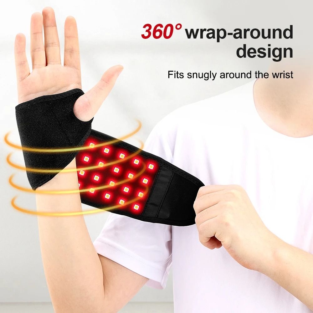 Electric Hot Compress Wrist Wrap Brace with 36/48 LEDs Red Light & Infrared Therapy