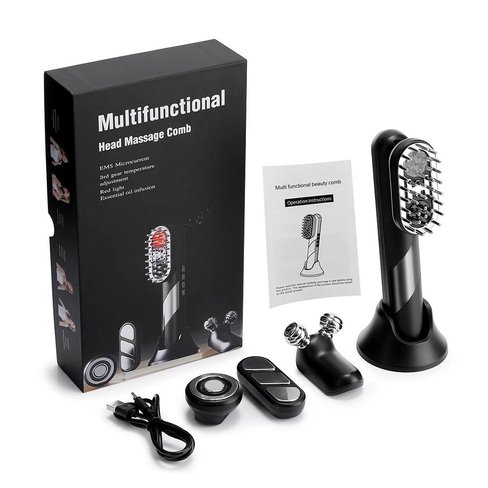4-in-1 Electric EMS Scalp & Body Massager Comb with Red Light Therapy