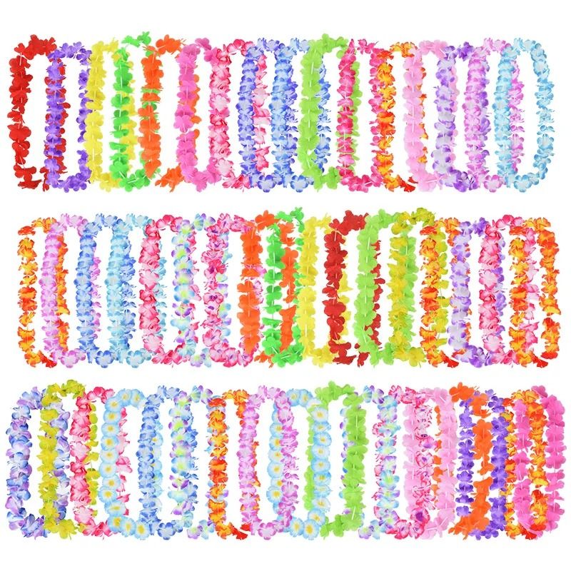 Hawaiian Flower Wreath Necklace (10/20/50 Pack) – Tropical Luau Lei Garland for Summer Birthday, Wedding & Party Decor