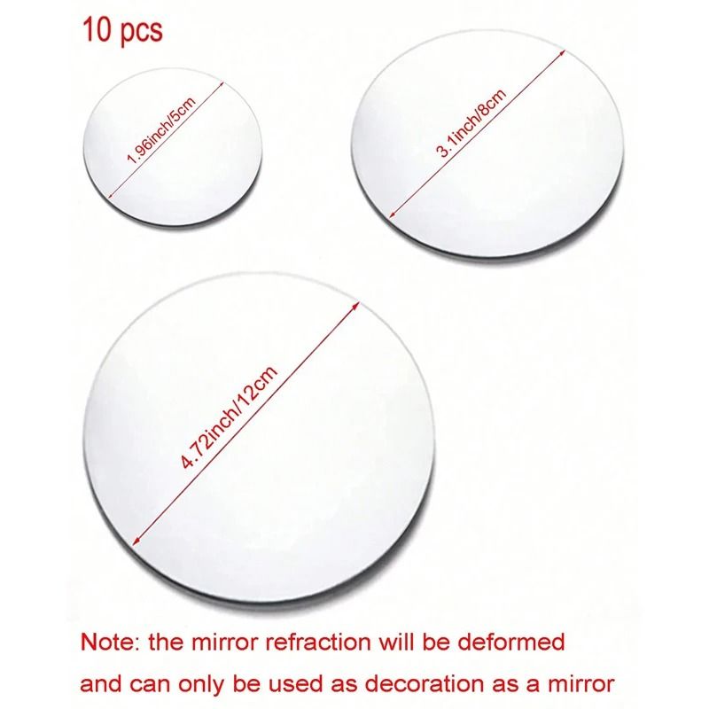 10 Pcs Round Acrylic Mirror Wall Stickers – Silver Thickened DIY Decorative Mirror Decals for Home & Vanity Decor