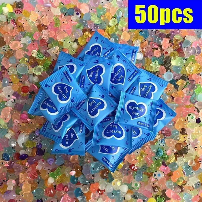 Glow in the Dark Miniature Figurines Mystery Pack Luminous Animals and Mushrooms for Fairy Gardens and Dollhouses