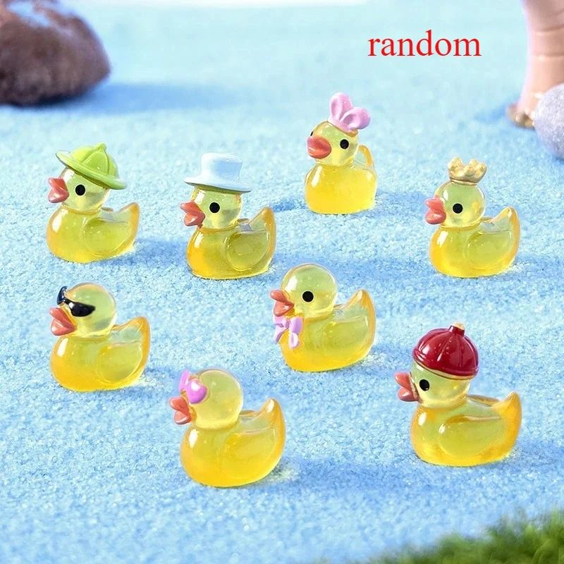 Mini Yellow Luminous Duck Ornaments Miniature Glow in the Dark Ducks for Micro Fairy Garden Landscape and Home Decor