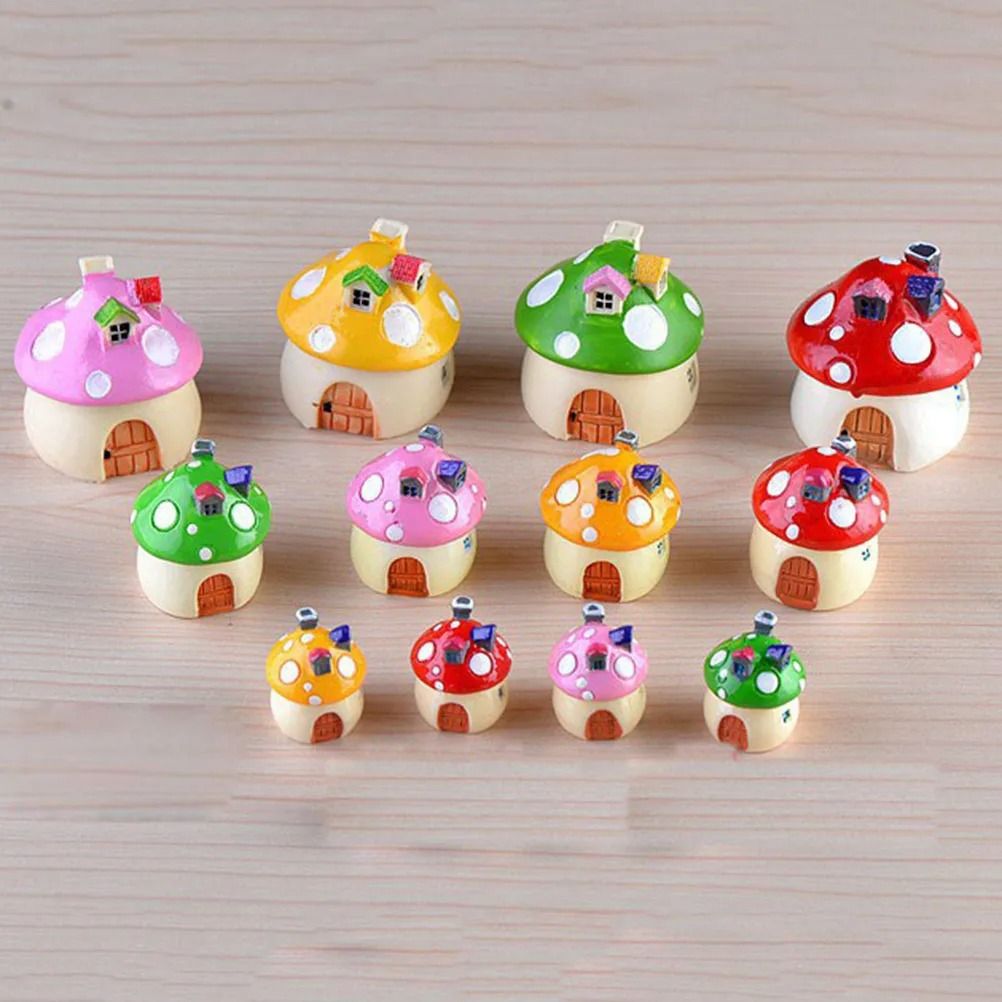 Resin Mushroom House Miniature Fairy Garden Decoration Micro Gnome Terrarium Castle Ornament Gift