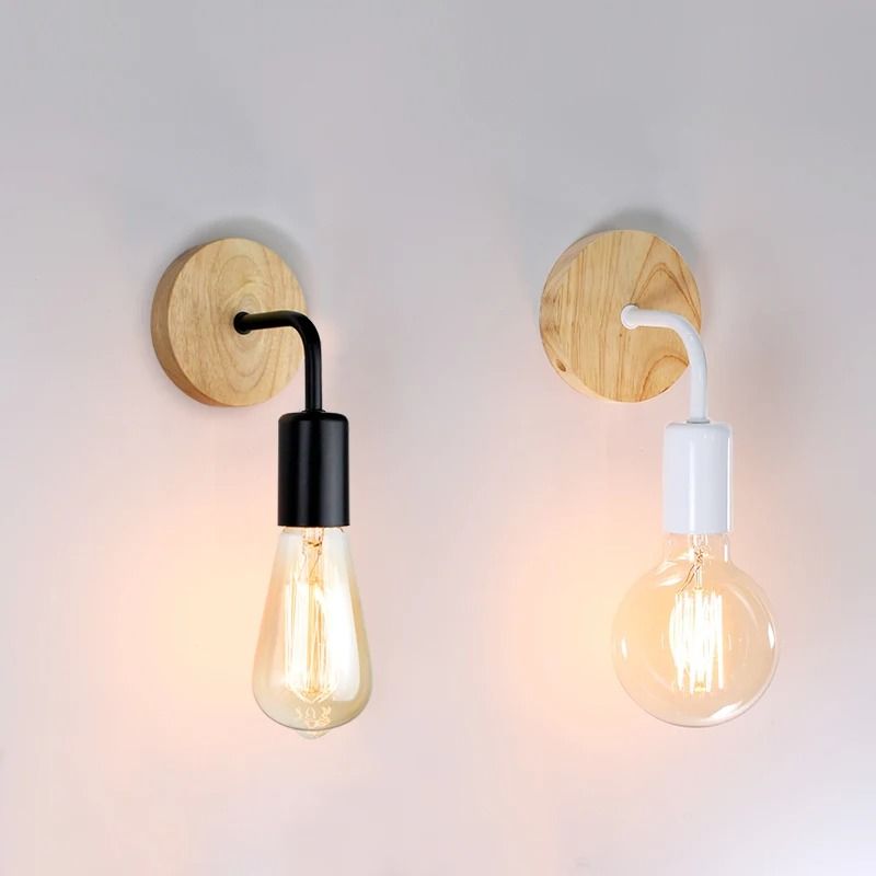 Vintage Wood Wall Lamp Sconce with E27 Socket for Bedroom, Dining Room, and Industrial Decor