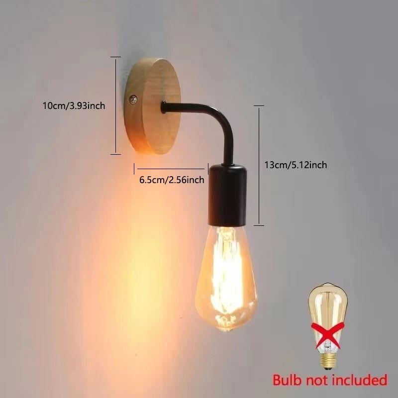 Vintage Wood LED Wall Sconce Lamp with E27 Base for Bedside, Bedroom, and Dining Room