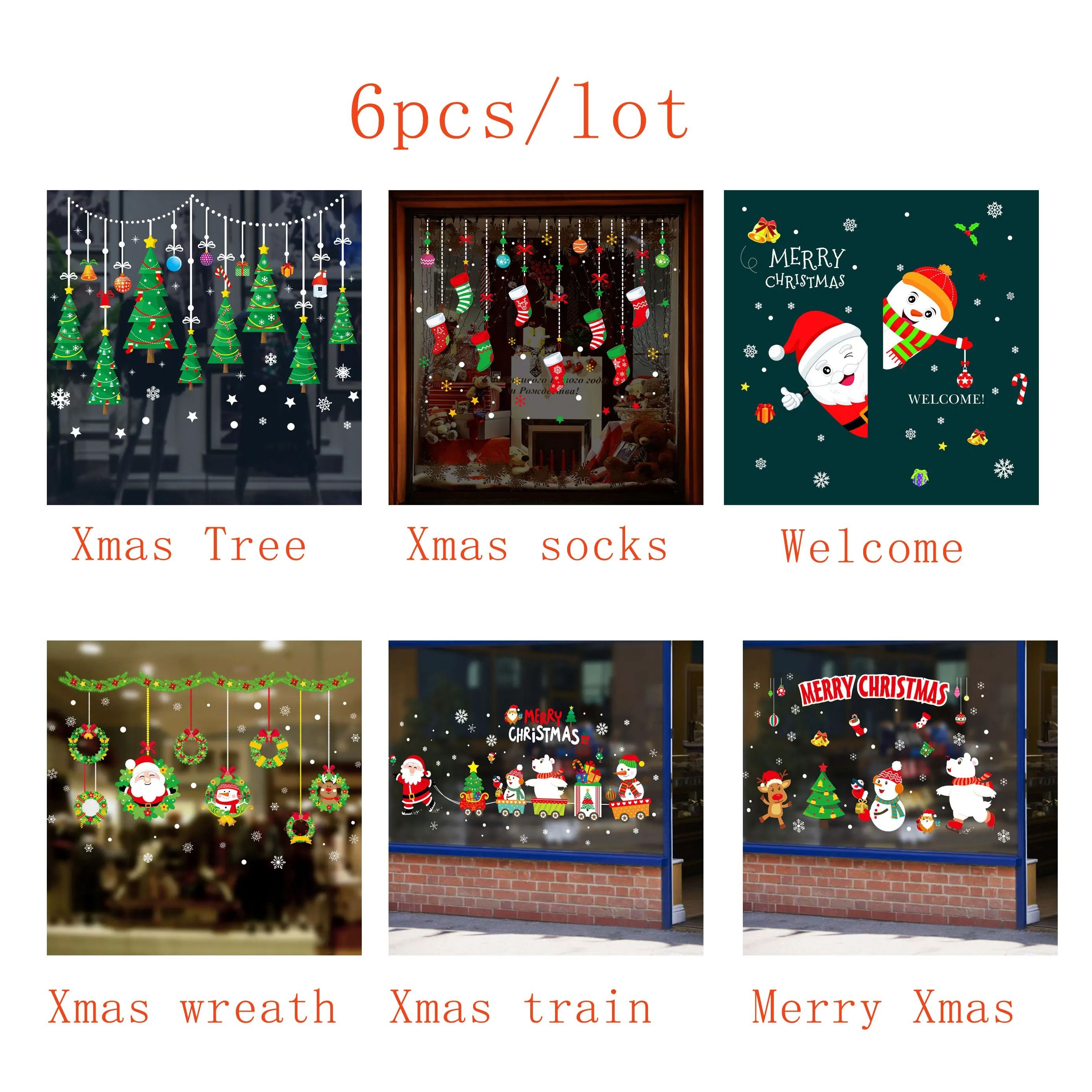 Christmas Window Clings Santa Claus and Xmas Tree Pattern PVC Decals for Home Holiday Decor