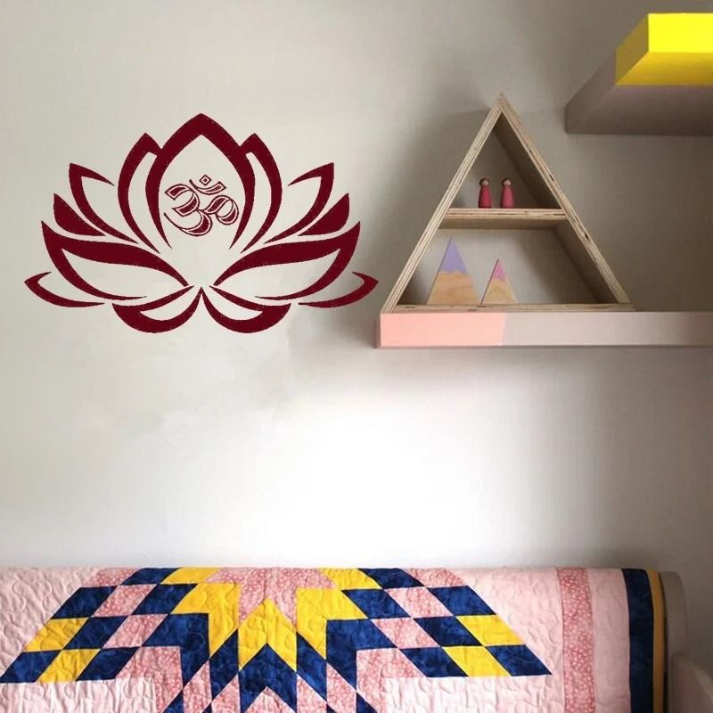Yoga Lotus Flower OM Symbol Vinyl Wall Decal Studio Spiritual Art Sticker