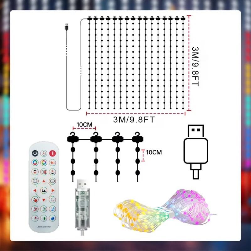 Smart Bluetooth App Control LED Christmas Curtain Light with Music Sync