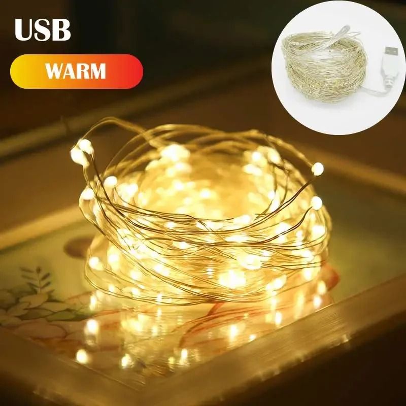 Waterproof USB LED Copper Wire Fairy String Lights for Party, Wedding, and Festive Garland Decor