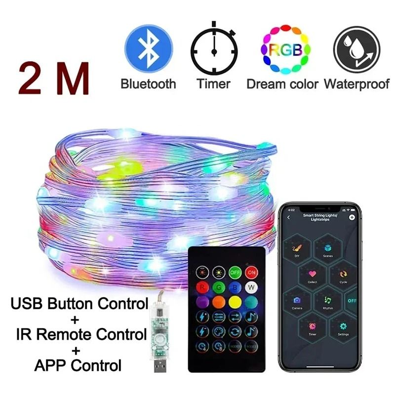Smart Bluetooth APP Controlled RGBIC Music Sync USB LED Fairy String Lights for Room and Party Decor