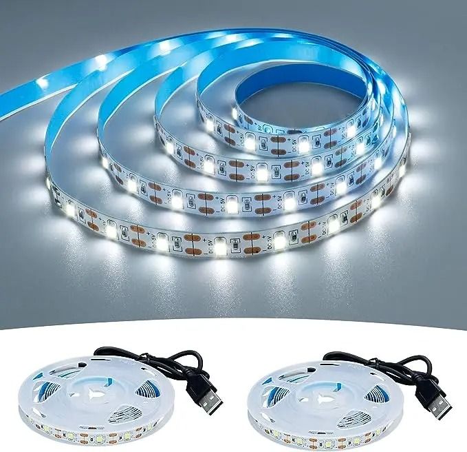 5V USB Powered Flexible White LED Strip Light for TV Backlighting, Shelving, and Home Accent Lighting