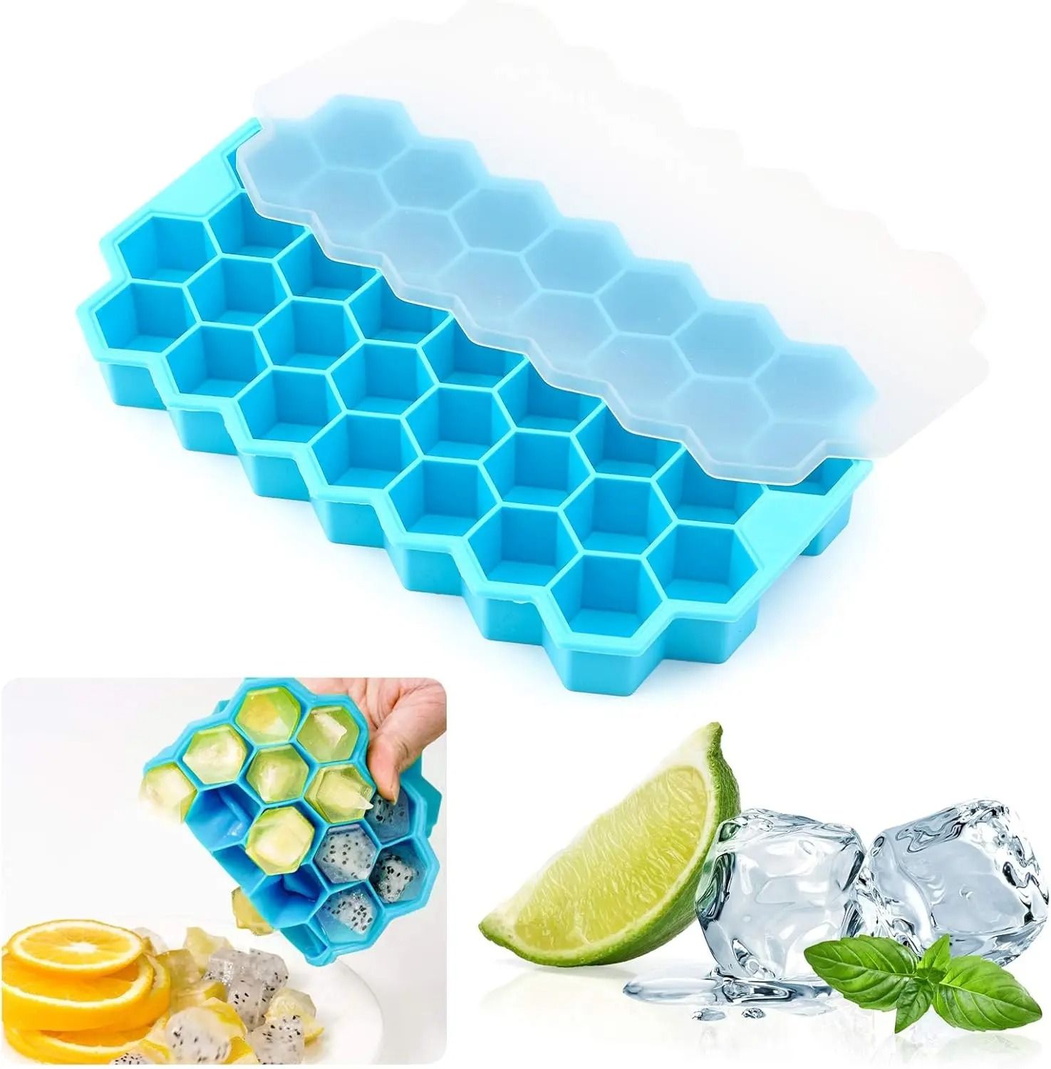 37 Grids Silicone Ice Cube Tray Reusable Mold with Lid Food Grade Freezer Ice Maker
