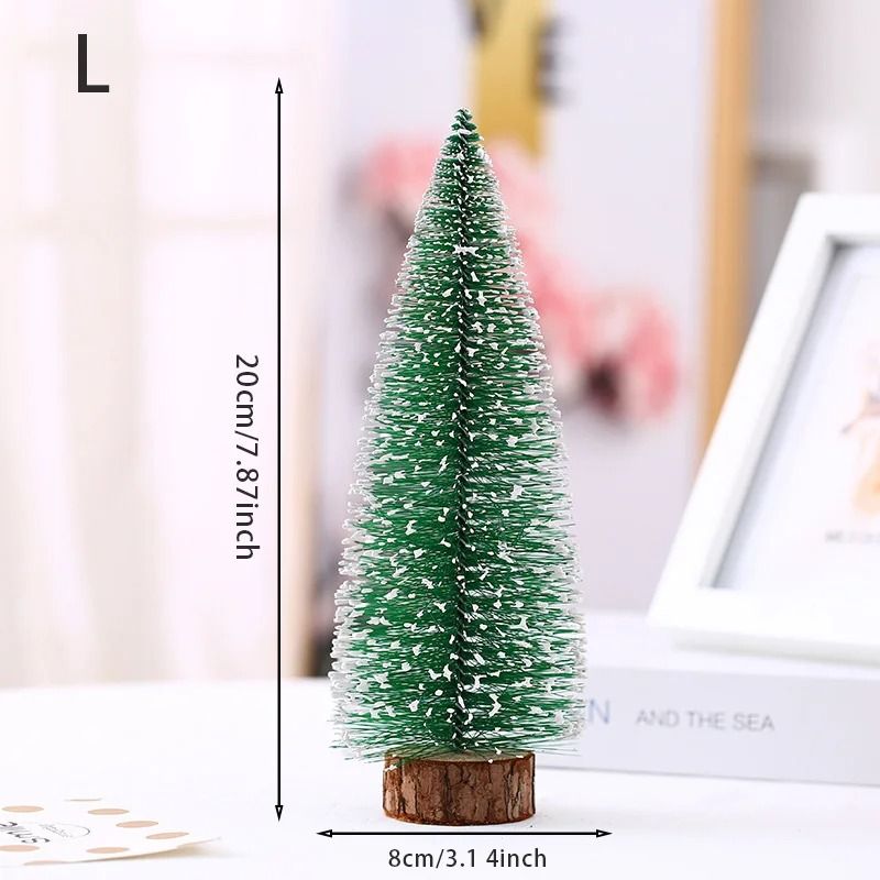 Mini Christmas Tree Pine Needle White Cedar Flocked Desktop Wooden Base Ornament