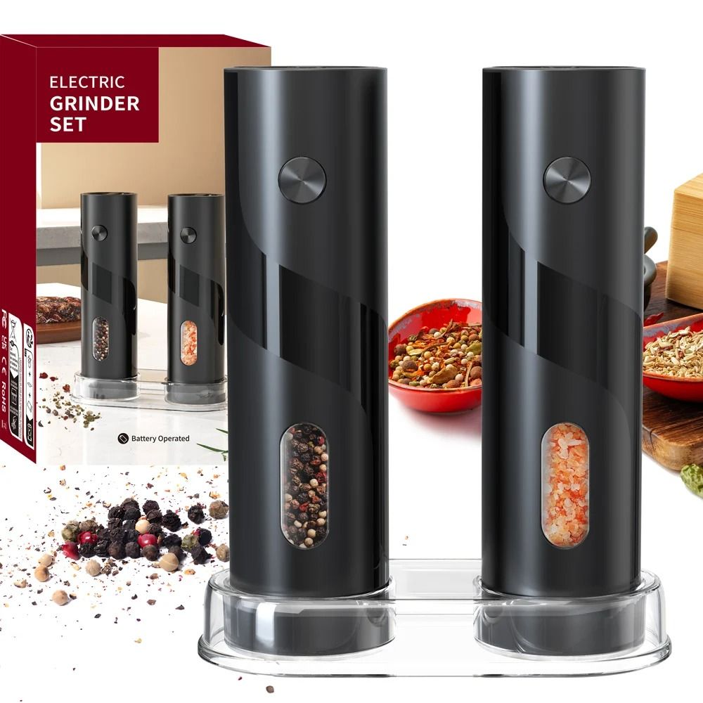 Cordless Automatic Salt and Pepper Grinder Set Dual-Pack Electric Spice Mill with LED Light