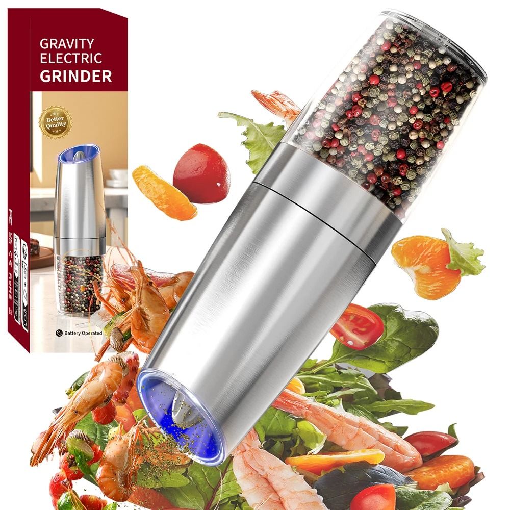 Automatic Electric Salt and Pepper Grinder Set with LED Light & Adjustable Coarseness