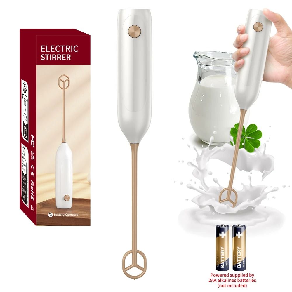 Handheld Electric Milk Frother and Drink Mixer with Stainless Steel Whisk