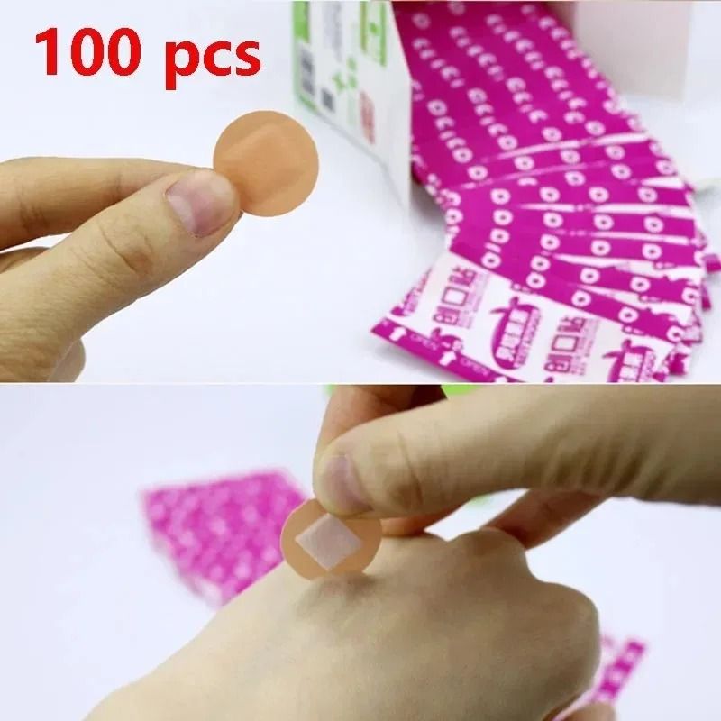 100 Piece Set Mini Round Spot Bandages in Skin Color for Breathable Waterproof First Aid Care