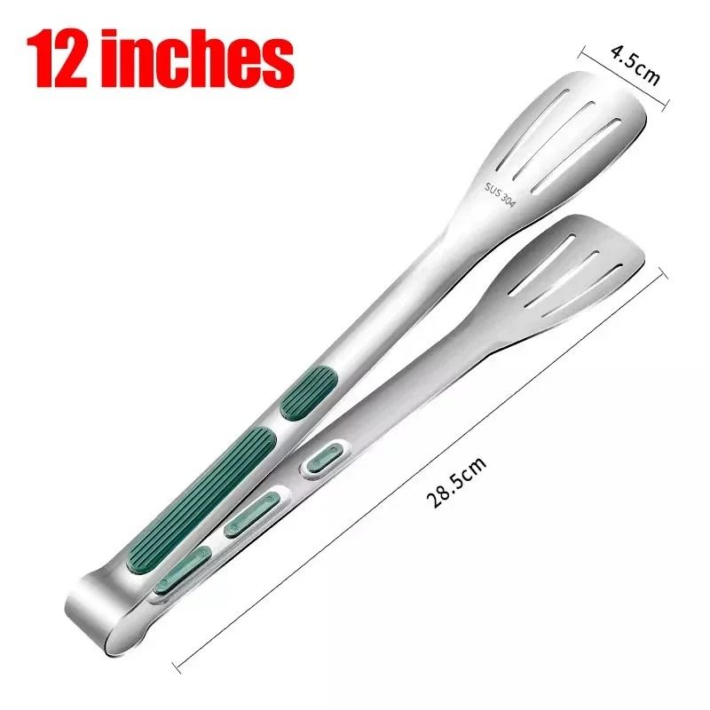 Thickened Stainless Steel Food Tongs for Steak, Barbecue, Roasted Meat, and Bread Serving