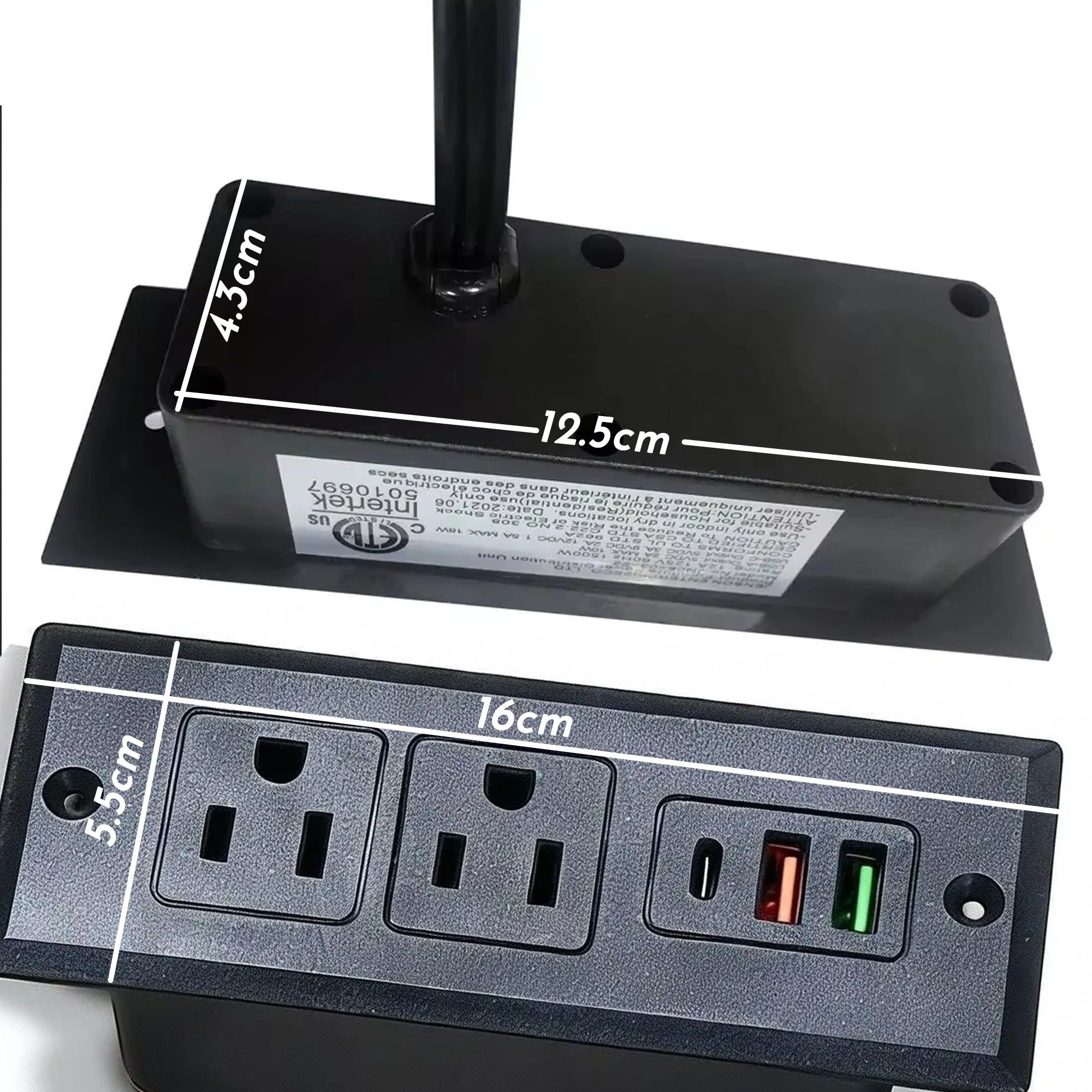 US Table Power Socket Strip with 2 Outlets, 2 USB Ports, and 1 Type C Port