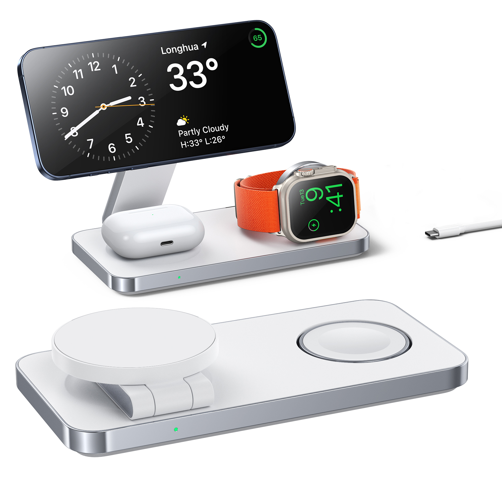 Magnetic Wireless Charger Stand Foldable Fast Charging Station for iPhone Apple Watch AirPods