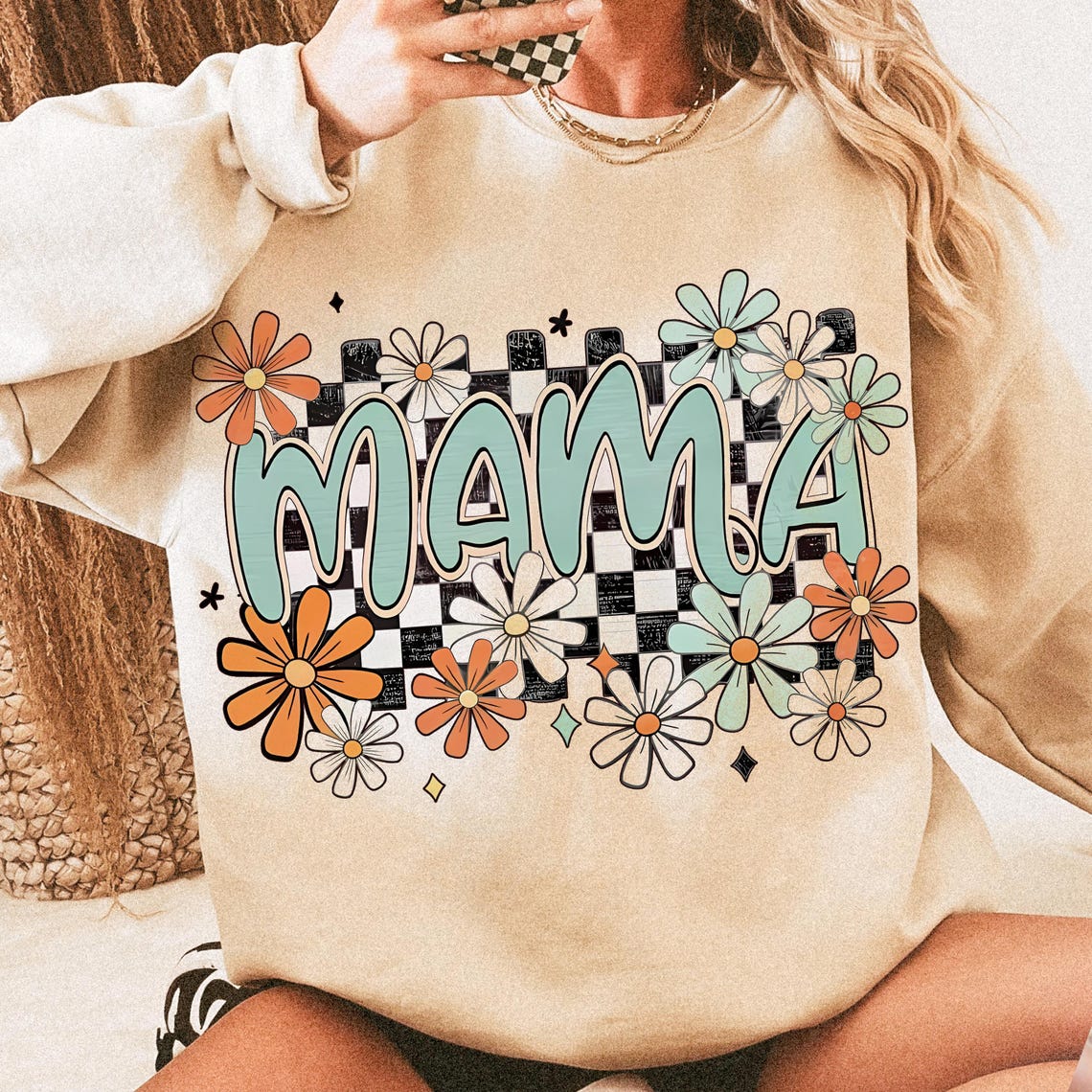 Floral Mama Shirt Trendy Retro Mom Life Graphic Tee
