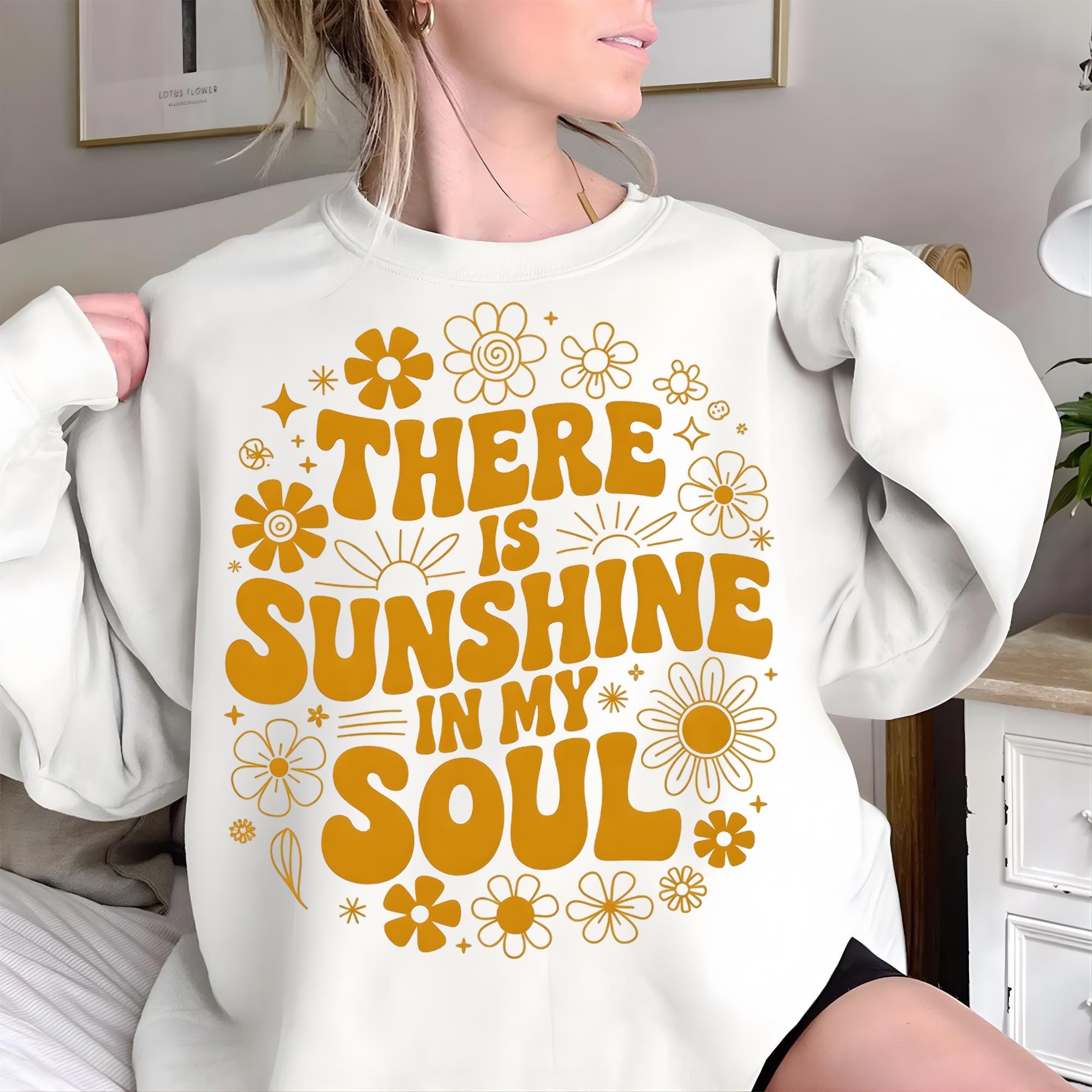 There Is Sunshine in My Soul Shirt Retro Floral Motivational Graphic Tee Gift
