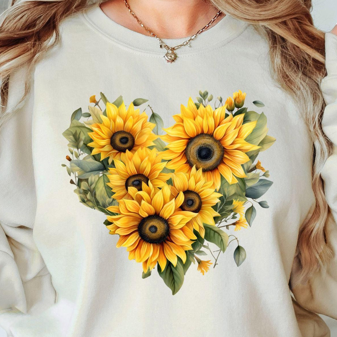 Sunflower Sweatshirts, Floral Long Sleeve Sunflower Sweatshi