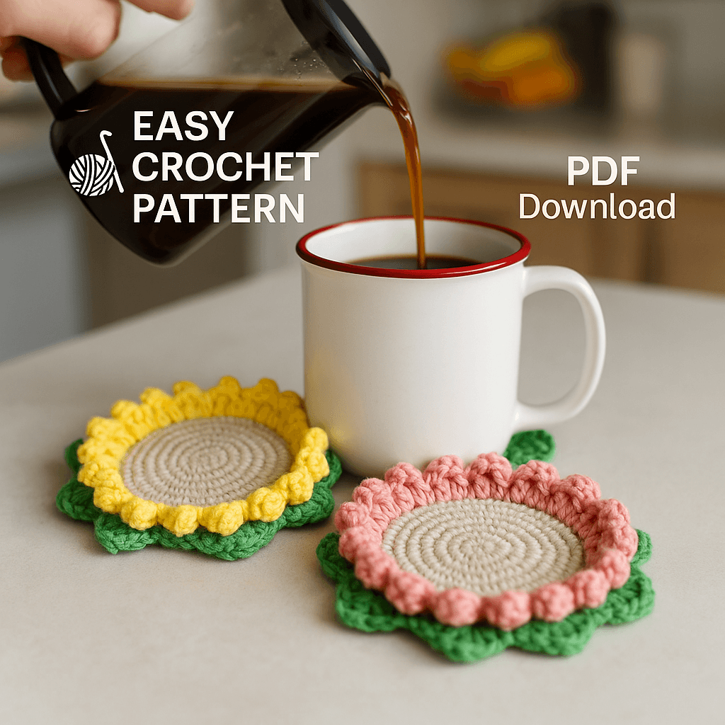 Cute Crochet Sunflower Coaster Pattern – Easy DIY PDF Tutori | Inspire ...