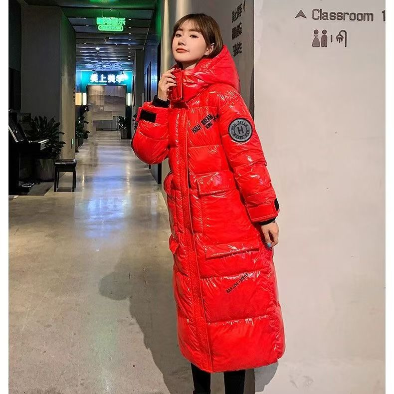 Womens Brand Ski Hooded Coat Winter Long Down Jacket Men's Shiny Waterproof White Duck Down Warm Light Luxury Fashion