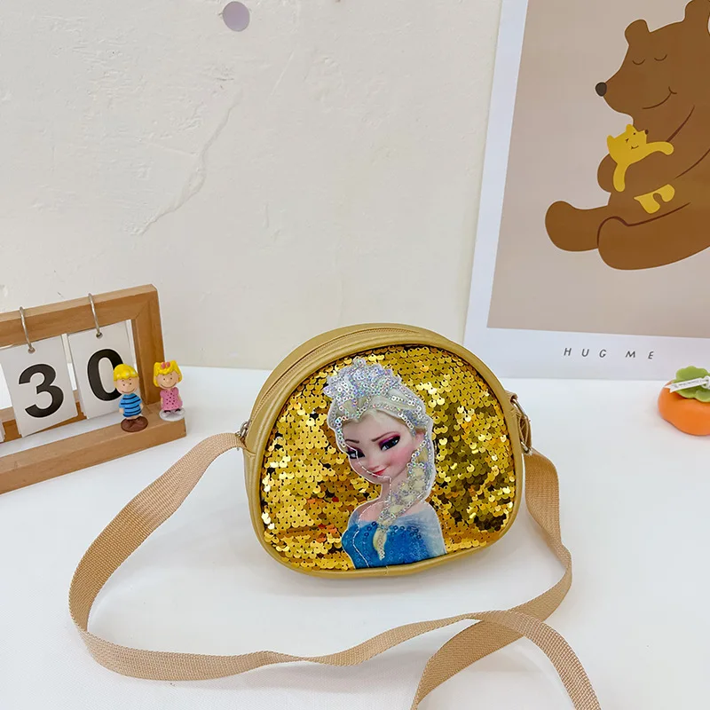 Disney Frozen Elsa Princess Crossbody Bag Girls Handbags Sequins PU Leather Multifunctional Bag Birthday Gift