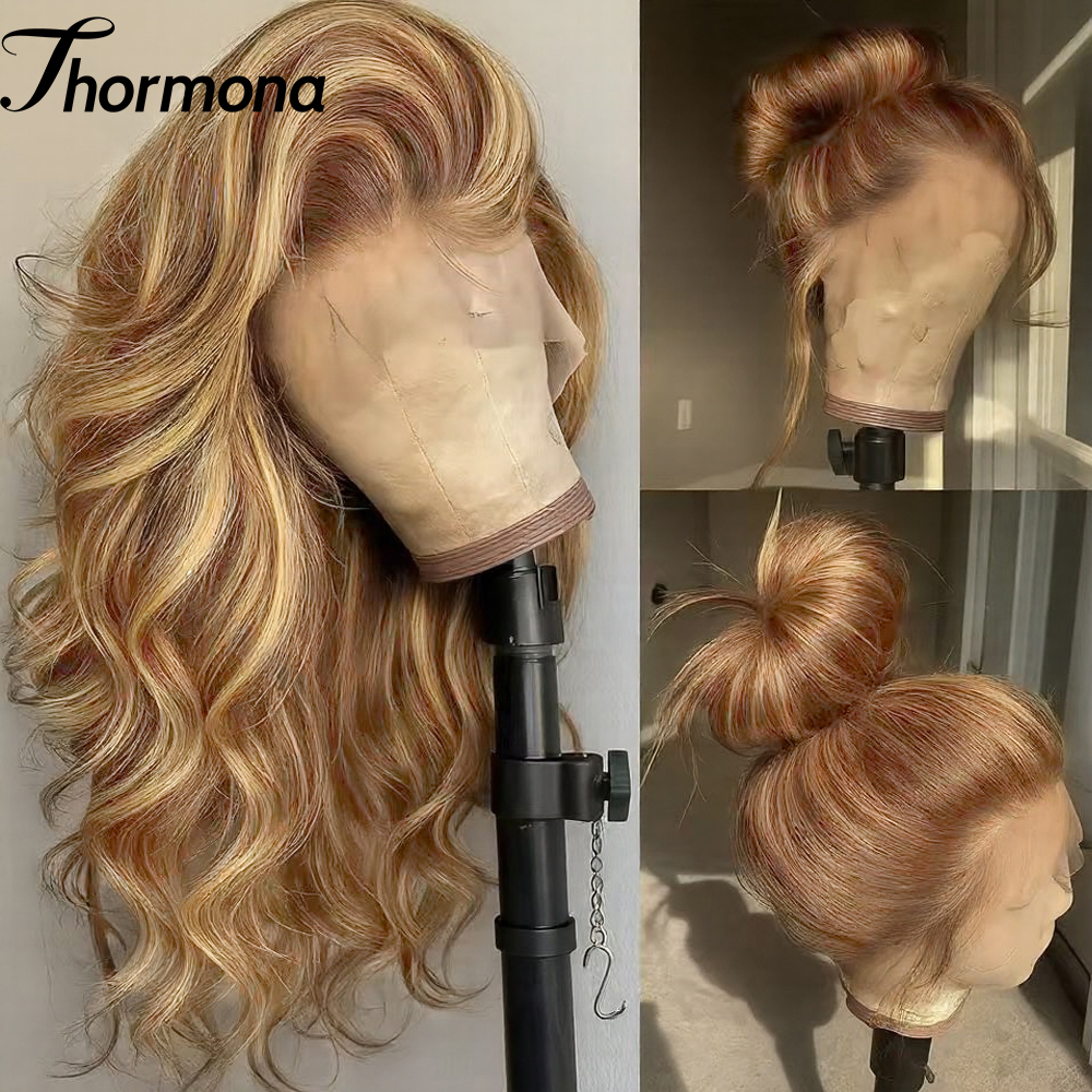 Lace Front Wig Body Wave Synthetic HD Ombre Honey Blonde Blonde Highlight Lace Frontal Wig